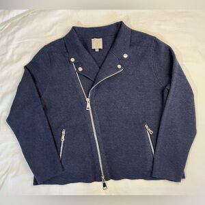 Sioni Navy Blue Knit Sweater Moto Jacket Women’s Large
